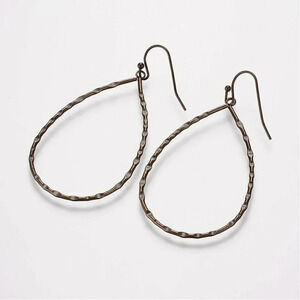Edgy Avant Garde Bamboo Quilted Antiqued Brass Teardrop Hoop Earrings